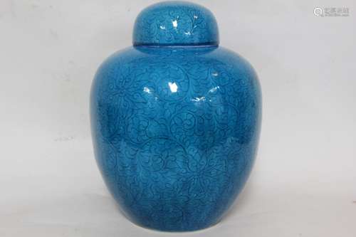 Chinese Blue Glazed Porcelain  Vase made into La