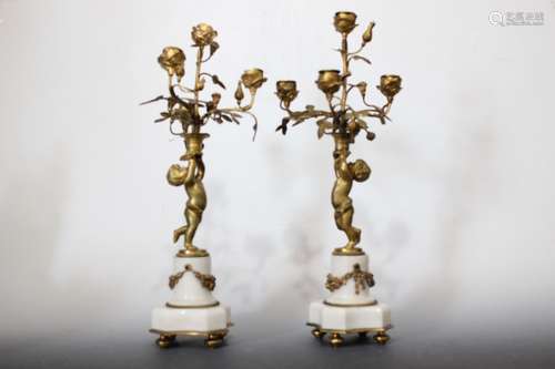 Pair of Doral Bronze Marble Candlelabra