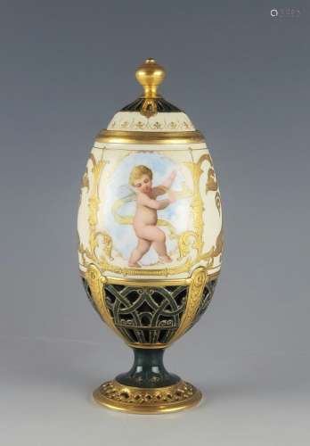 Antique Royal Vienna Porcelain Egg Shape Box