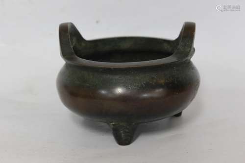 Late Qing Chinese Bronze Tripod Censer