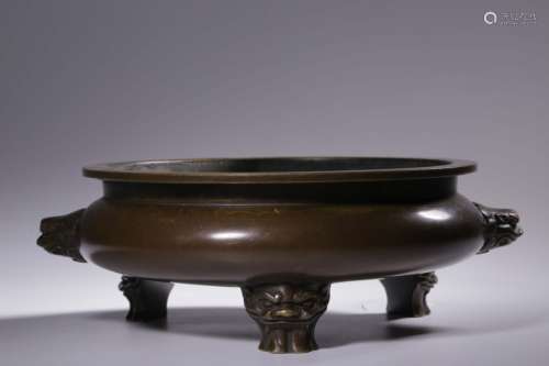 Qing Chinese Bronze Tripod Burner ,Mark