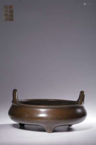 Qing Chinese Bronze Tripod Censer,Mark