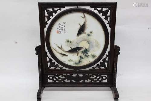 Chinese Porcelain Table Screen