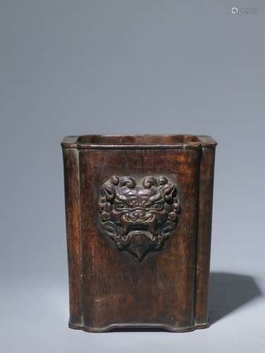 Chinese Zitan Wood Carved Brushpot