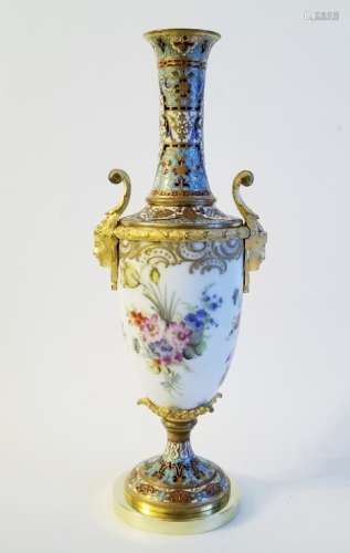 French Sevres Porcelain Gilt Bronze Enamel Vase