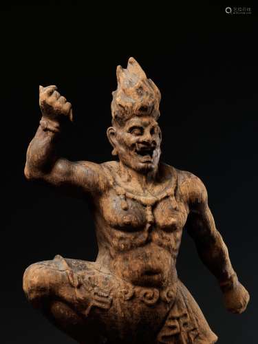 AN IMPORTANT AND VERY LARGE HEIAN PERIOD WOOD STATUE OF SHUK...
