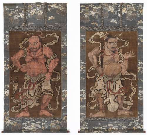 AN IMPRESSIVE PAIR OF LARGE SCROLL PAINTINGS DEPICTING NIO G...