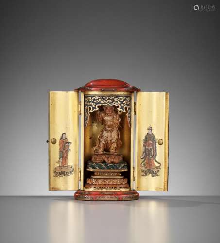 A FINE GOLD AND RED LACQUER ZUSHI (PORTABLE SHRINE) DEPICTIN...