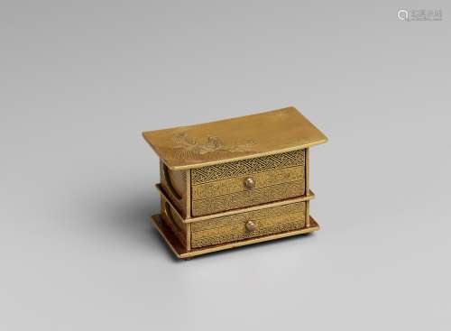 A FINE GOLD LACQUER MINIATURE KOBAKO IN THE FORM OF A CABINE...