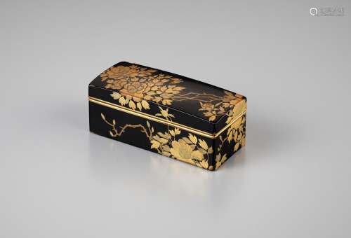 A LACQUER BOX AND COVER WITH PEONIES AND BUTTERFLIES