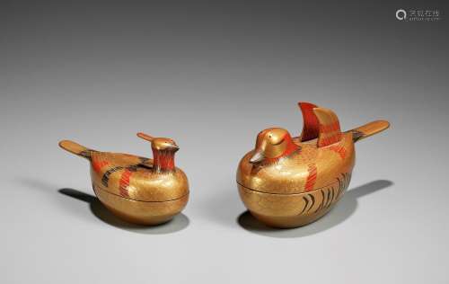 A PAIR OF GOLD LACQUER DUCK-FORM KOGO (INCENSE BOXES) AND CO...