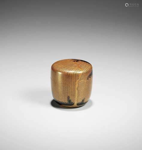 SHOICHI: A BLACK AND GOLD LACQUER NATSUME (TEA CADDY) WITH A...