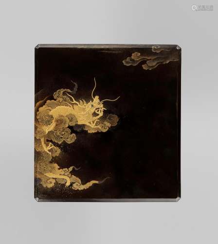A BLACK AND GOLD LACQUER SUZURIBAKO WITH DRAGON AND TIGER