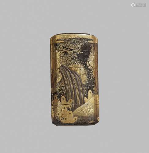 A FOUR-CASE GOLD LACQUER INRO WITH SCENIC LANDSCAPE