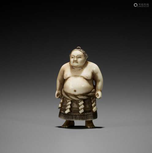 Ɏ TADAYOSHI: AN IVORY NETSUKE OF A YOKOZUNA (SUMO CHAMPION)