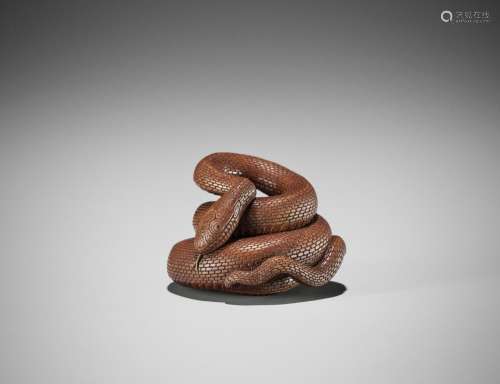 VADYM PYVOVAR: A WOOD NETSUKE OF A COILED SNAKE AFTER MATSUD...