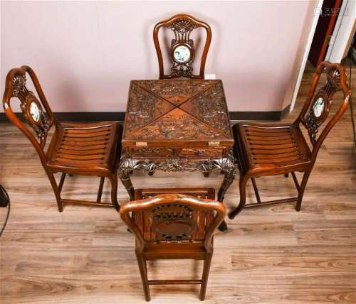 A 5Ps Shuanzhi Gaming Table Set 19thC