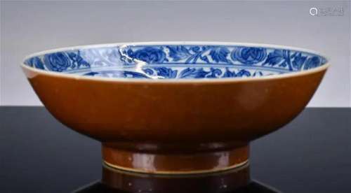 A Brown Glazed Blue and White Bowl, Kangxi Mark