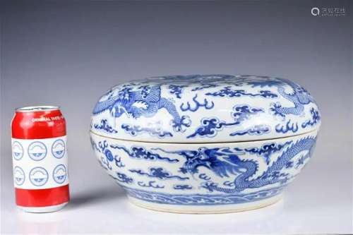 A Blue & White Dragon Box w/Cover Guangxu Mk & Per