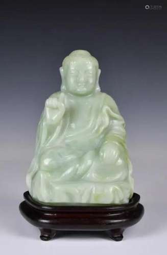 A Jade Carved Buddha Statue with Stand Republican