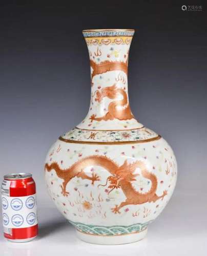 A Famille Rose Dragon Vase Guangxu Mark