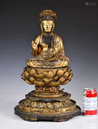 A Japanese Lacquer-Gilt Wood Carved Buddha