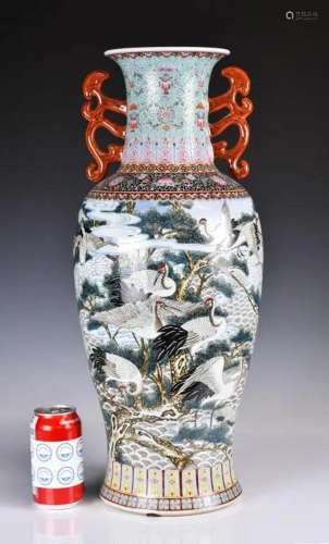 A Famille Rose Cranes Vase 1950-70s