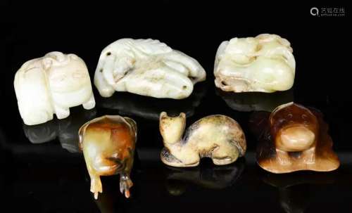 A Group of 6 Jade Carved Animal Ornaments