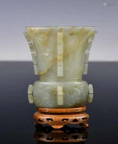 A Jade Carved Vase with Stand