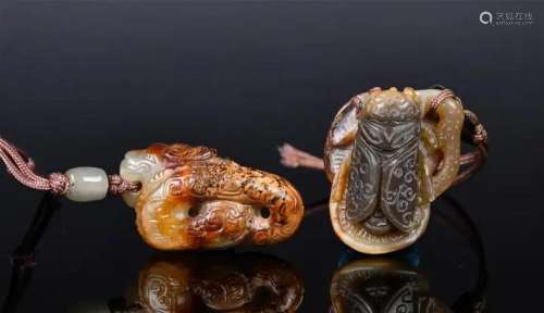A Group of Two Jade Carved Ornaments