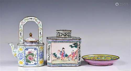 A Group of Three Bronze Enamel Objects
