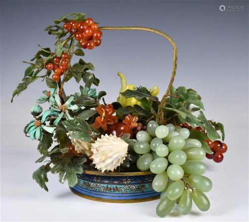 A Cloisonne Potted Hardstone Plants 20thC