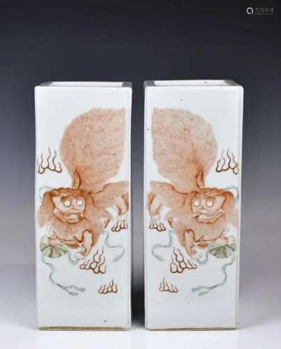 A Pair of Porcelain Square Vases 19thC