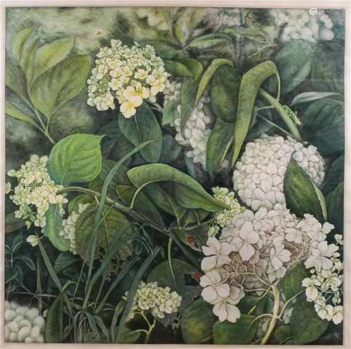 Chinese School, White Hydrangeas, Water Color