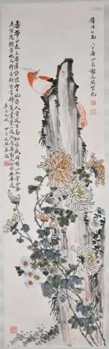 Xie Yanqi(Qing) Flowers & Bird Hanging Scroll