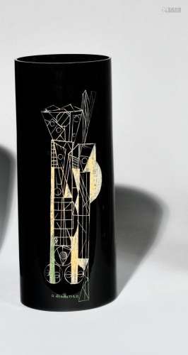ANATOLE RIECKE (XXE SIECLE) Grand vase cylindrique en verre ...
