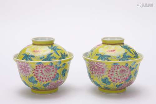 A pair of famille-rose 'floral' tea-cup