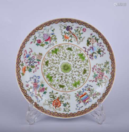 A famille-rose 'eight immortals characters' dish