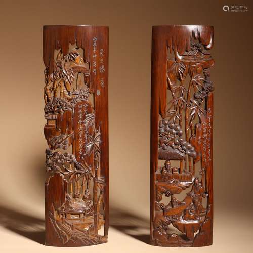 A pair of bamboo carving and hollow 'traditional Chinese pai...