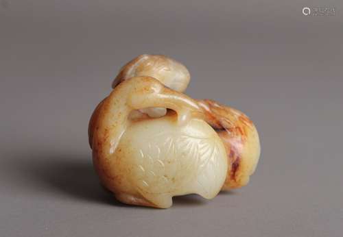 A jade sheep and crane shaped hand piece