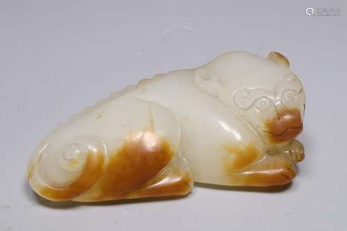 A hetian white jade beast type ornament