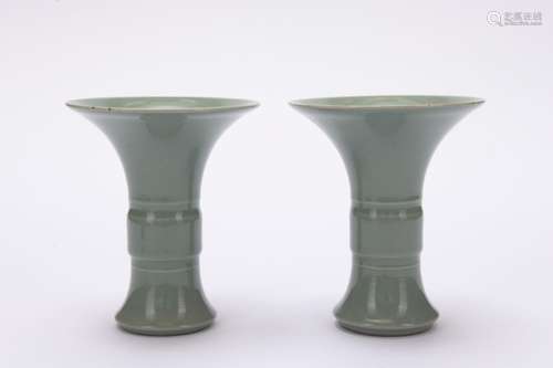 A pair of celadon-glazed vase