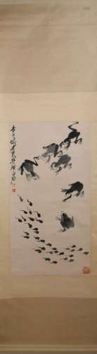 Modern Qi baishi's painting: The tadpole looks for its mothe...