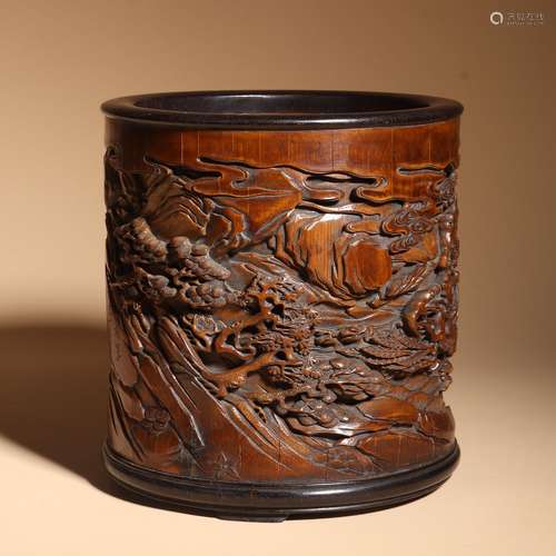 A wooden 'eight immortals characters' pen container