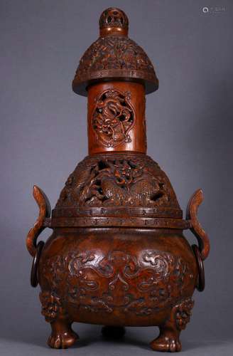 A bamboo carving 'dragon' censer