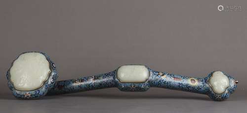 A Cloisonne enamel inlay jade Ruyi