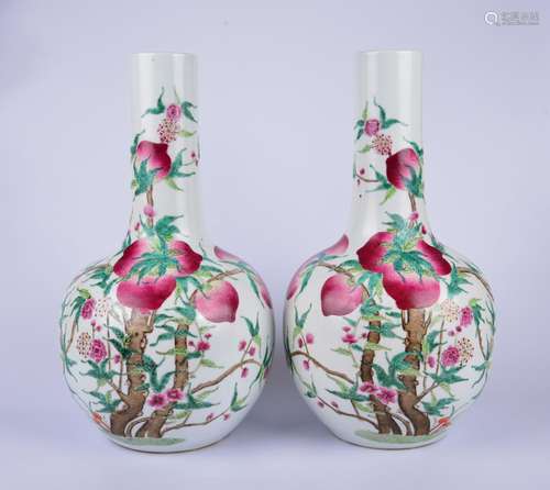 A famille-rose 'nine peaches and a peach tree' globular vase