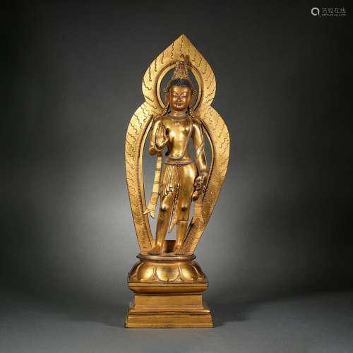 A gilt-bronze statue of Sakyamumi