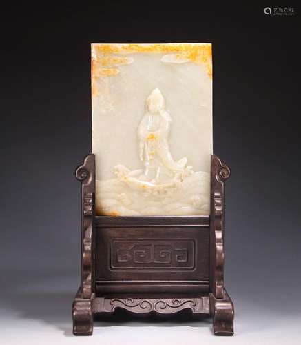 A jade 'image of Avalokitesvara' table plaque