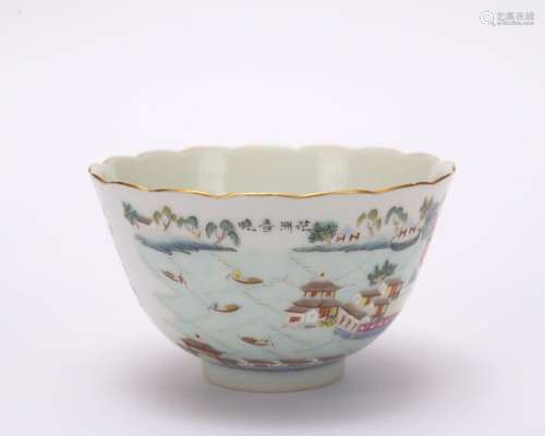 A Wu cai 'landscape' cup